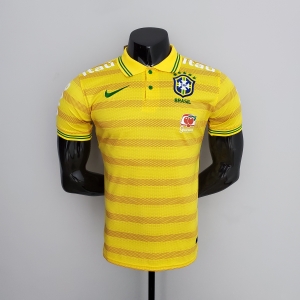 Brazil POLO Yellow Stripe Soccer Jersey