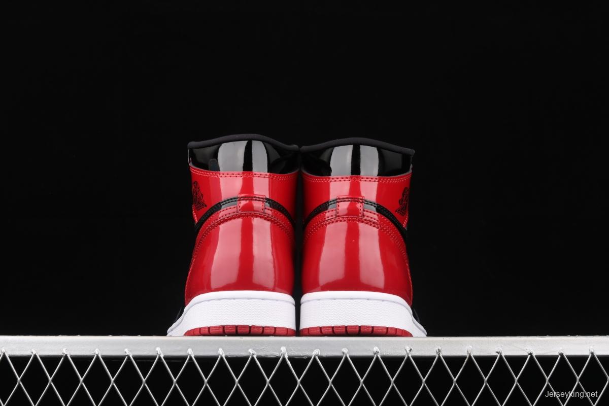 Air Jordan 1 High OG Bred Patent lacquered leather black and red high top basketball shoes 555088-063