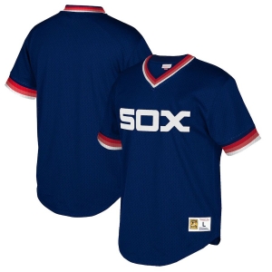 Men's Navy Cooperstown Collection Mesh Wordmark V-Neck Throwback Jersey