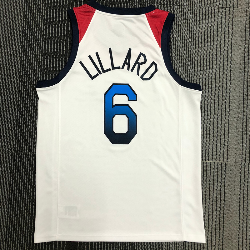 Thai Version Men's Damian Lillard White USA Basketball Player Jersey
