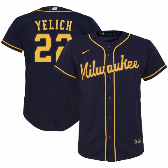 Youth Christian Yelich Navy Alternate 2020 Player Team Jersey