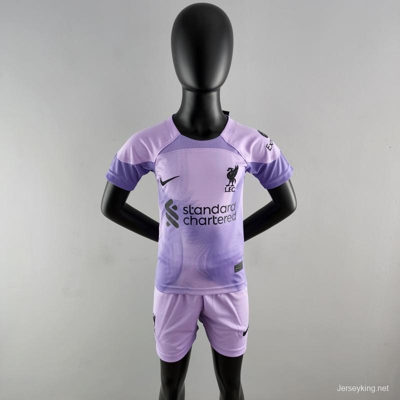 22/23 Liverpool Kids Kit Goalkeeper Purple Soccer Jersey