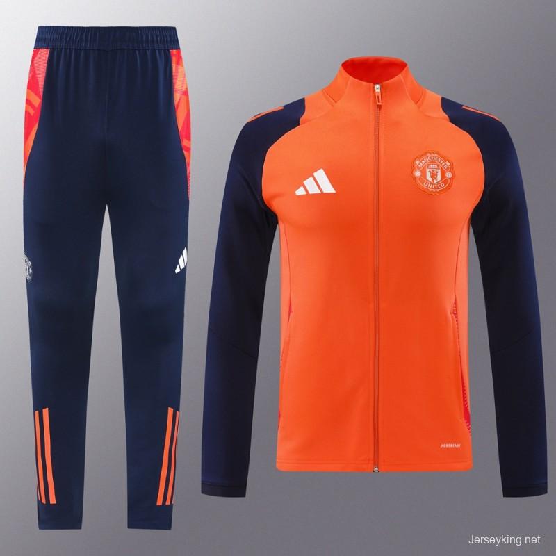 24/25 Manchester United Orange Full Zipper Jacket +Long Pants