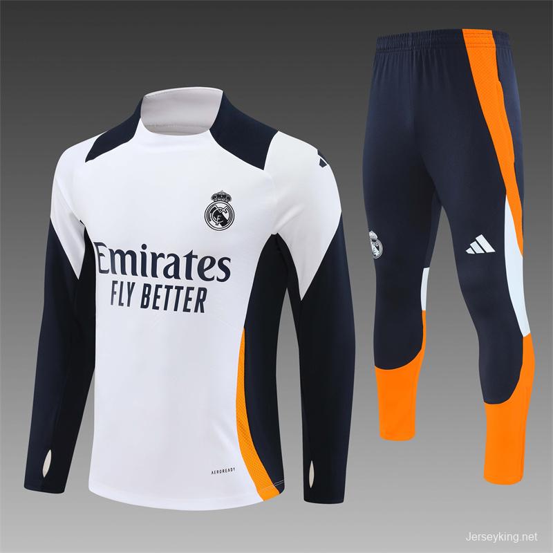 24/25 Real Madrid White/Navy/Orange Half Zipper Jacket+Long Pants