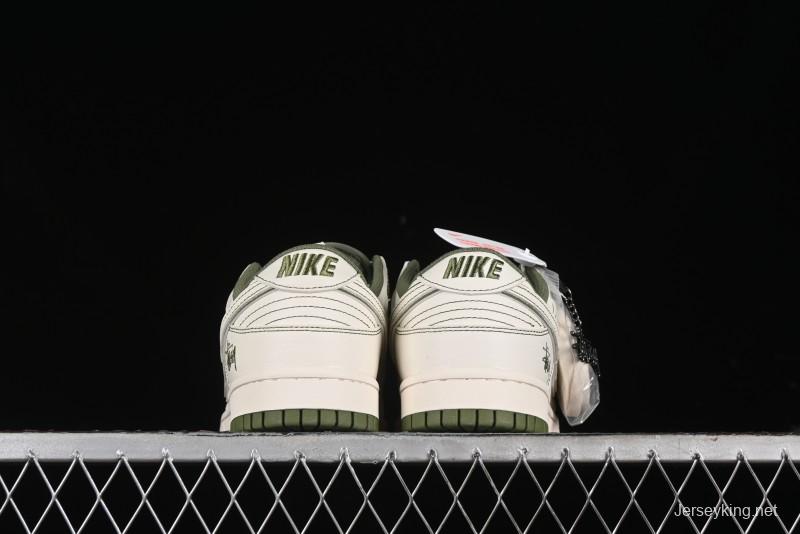 Nike SB Dunk Low Stussy Collaboration - Beige Green Anniversary High-End Custom Low-Top Casual Skate Shoes - BB1818-102