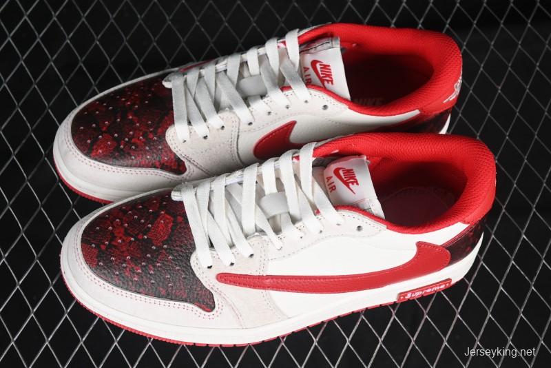 Nike Travis Scott x Fragment Design x Air Jordan 1 Low OG SP AJ1 Supreme Collaboration China Red Low-Top Casual Sneakers - DM7866-076