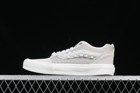 Vans Knu Skool Pearl White Grey Low Top Casual Skate Shoes - VN0007QDBGE
