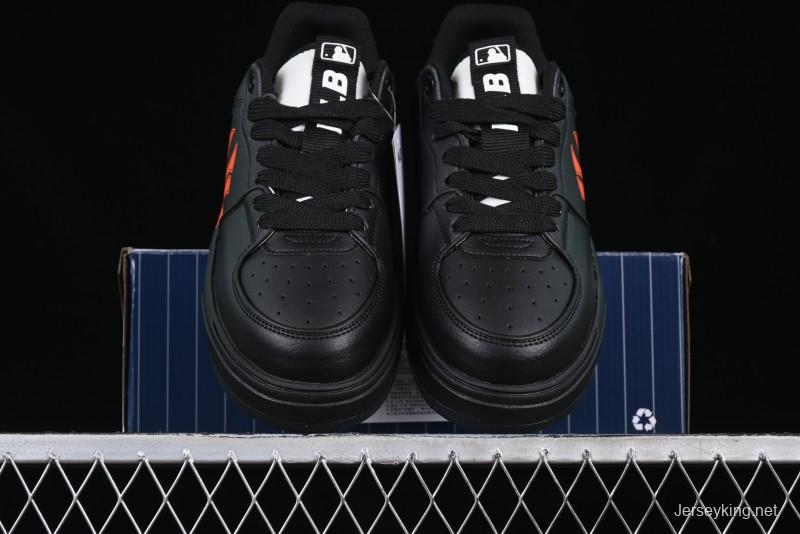 NY Yankees Black Leather Sneakers – Bold Orange Logo Edition