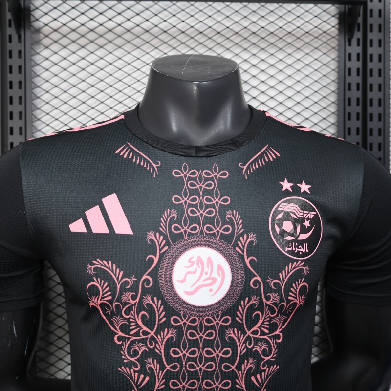 Player Version 2025 Algeria Black with Pink Ornamental Pattern Jersey