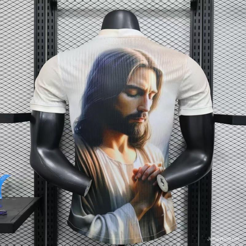Player Version 2025 Brazil White with Jesus Praying Portrait Jersey