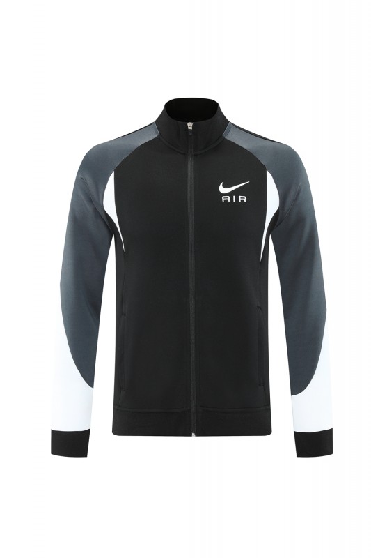 2025 Nike Air Black Tracksuit Set with Gray and White Accents Full Zipper Jacket + Long Pants