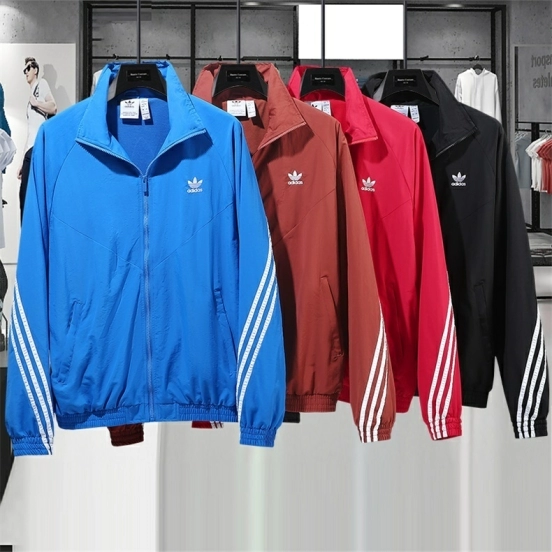 2025 Adidas Original Blue/Brick red/Bright Red/BLACK Full Zipper Windbreaker 4 Colors