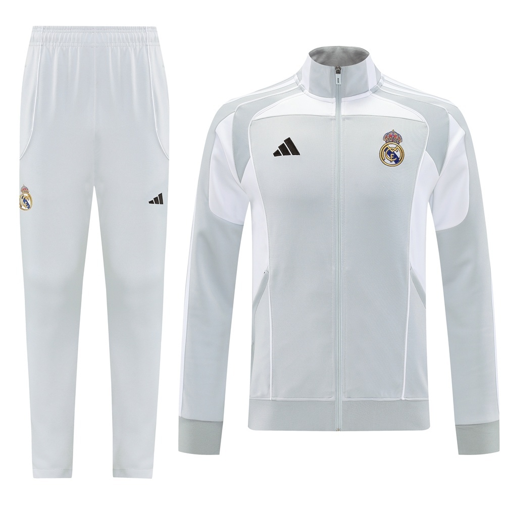 25/26 Real Madrid Grey Full Zipper Jacket + Long Pants