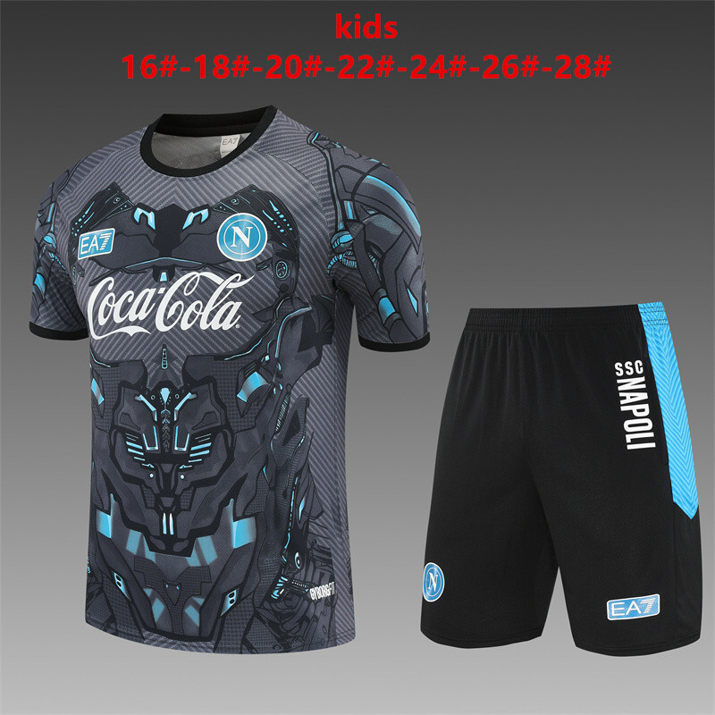 25/26 Kids Napoli Black Grey Camouflage Short Sleeve+Soccer Shorts