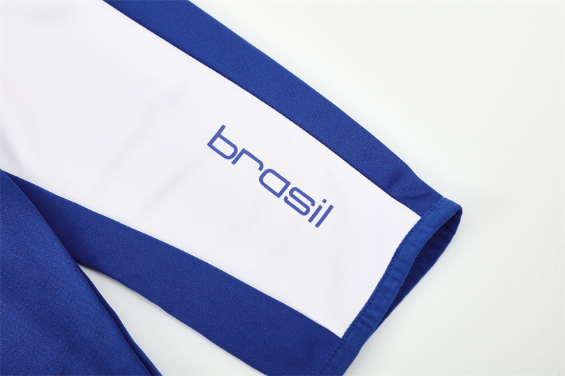 2002 Brazil Color Blue Half Zipper Jacket+Long Pants