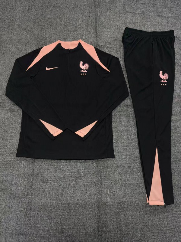 Player Version 25/26 Kids France Black Half Zipper Jacket+Long Pants