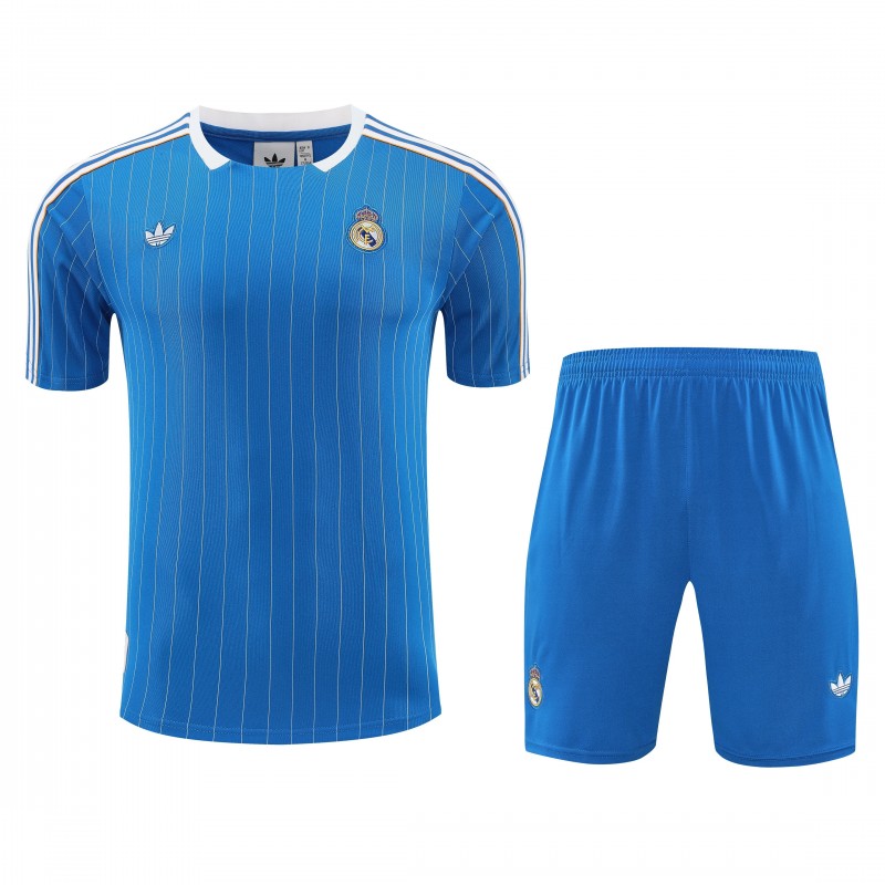 25/26 Real Madrid Adidas Original Blue Short Sleeve Jersey+Shorts
