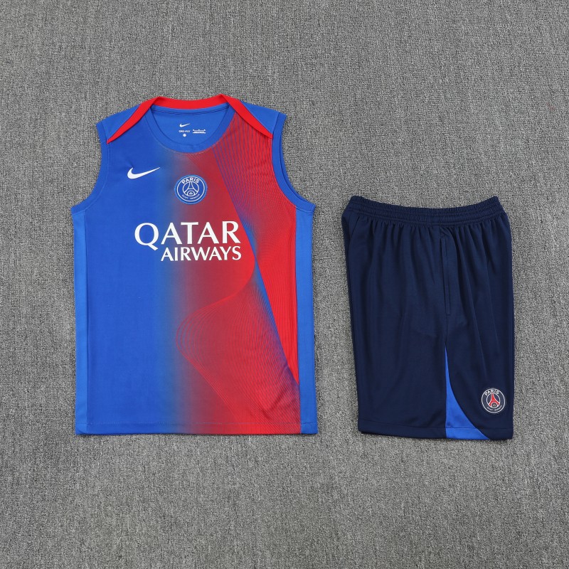 25/26 PSG Red/Blue Vest Jersey+Shorts