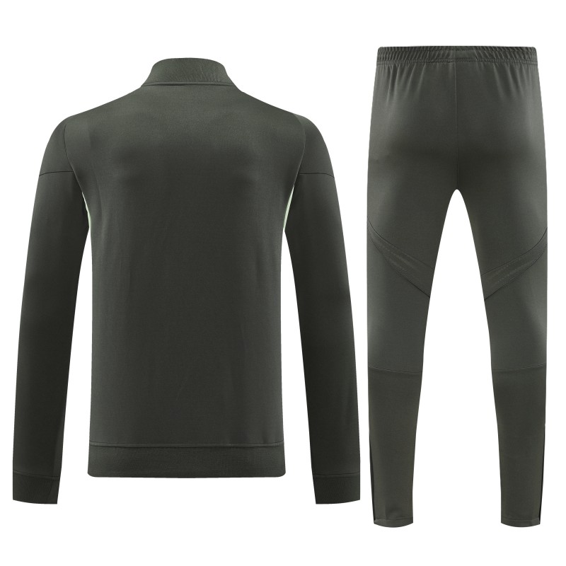 25/26 Real Madrid Dark Grey with Neon Green Stripes Half Zipper Jacket Tracksuit +Long Pants