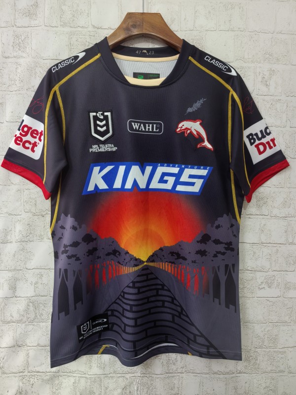 25/26 Redcliffe Dolphins Black with Sunset Pyramid Indigenous Jersey