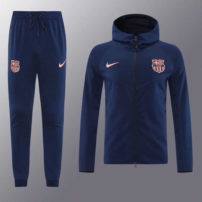 25/26 Barcelona 01 Royal Blue Hoodie Full Zipper Jacket+Long Pants