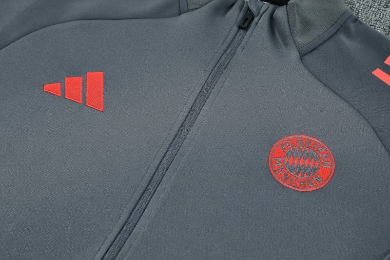 25/26 Bayern Munich Grey with Red Sleeves Half Zipper Jacket Tracksuit +Long Pants