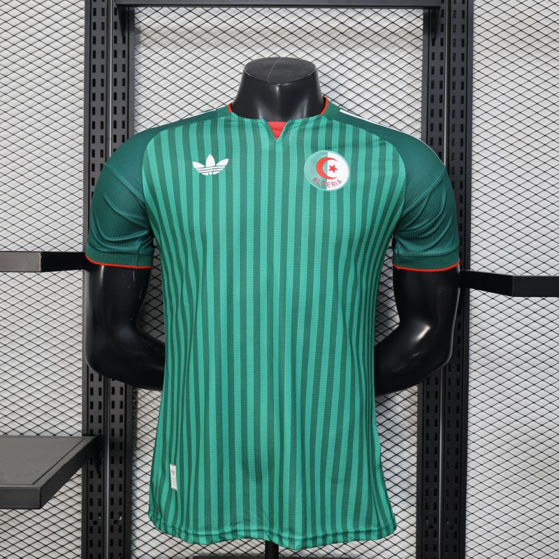 Player Version 2026 Algeria Home Green with Vertical Stripe Pattern Jersey