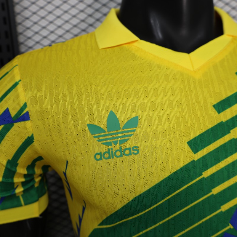 2026 Player Version Brazil Yellow with Green and Blue Geometric Patterns Jersey
