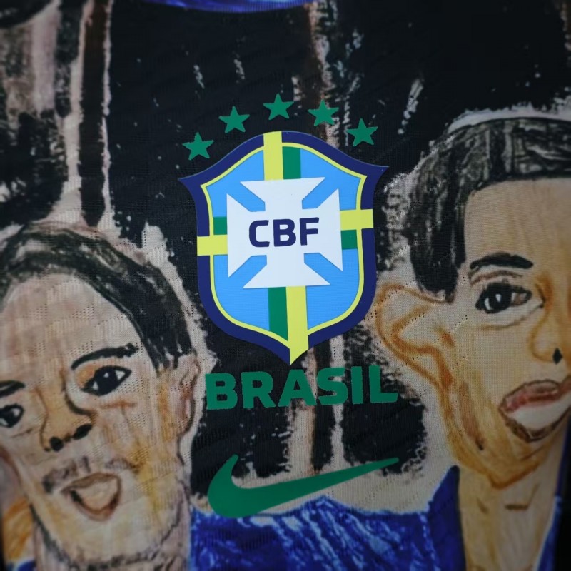 Player Version 2026 Brazil CBF Hand-Drawn Art Special Edition Jersey Featuring Ronaldo & Ronaldinho