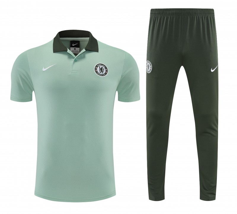 26/27  Chelsea Light Green Polo Training Shirt + Long Pants Tracksuit