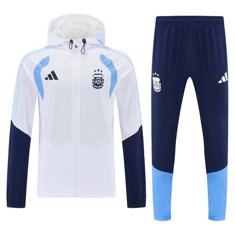26/27 Argentina  White Full Zipper Hooded Jacket Tracksuit + Long Pants