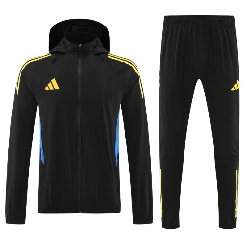 26/27 Adidas Black With Yellow logo Full Zipper Hooded Jacket Tracksuit + Long Pants