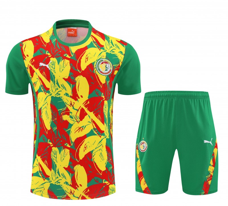 25/26 Senegal Green Tropical Floral Print Short Sleeve Training Suit + Shorts