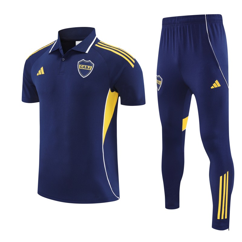 26/27  Boca Juniors Navy Blue Polo Training Shirt + Long Pants Tracksuit