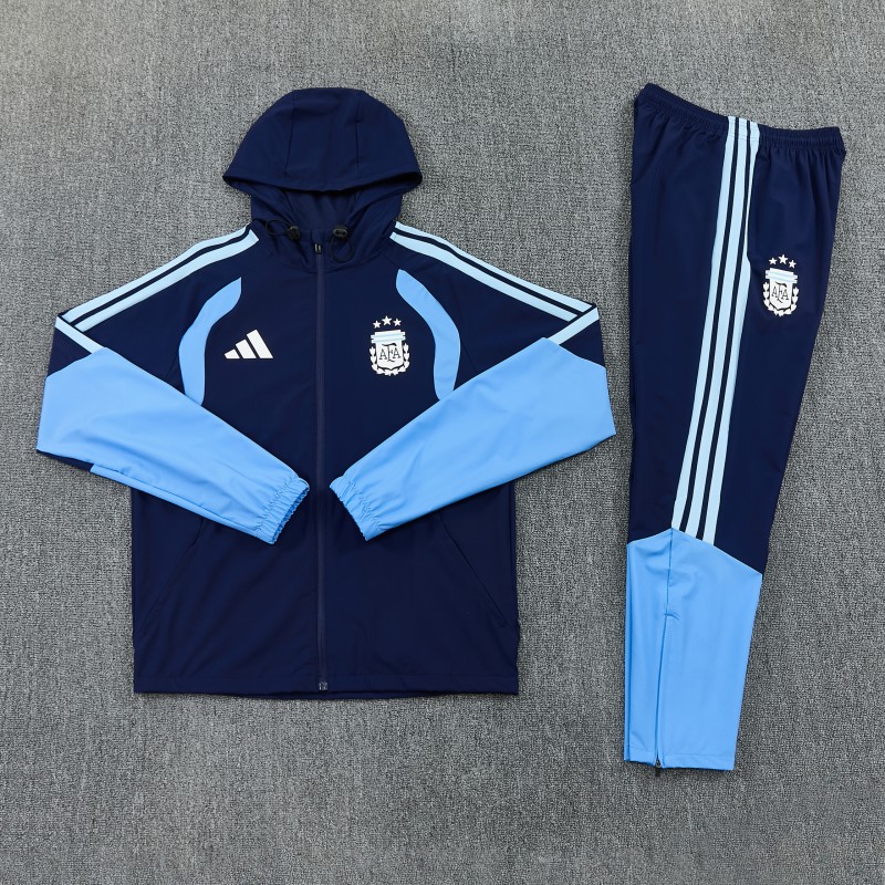 26/27 Argentina  Navy Blue Full Zipper Hooded Jacket Tracksuit + Long Pants