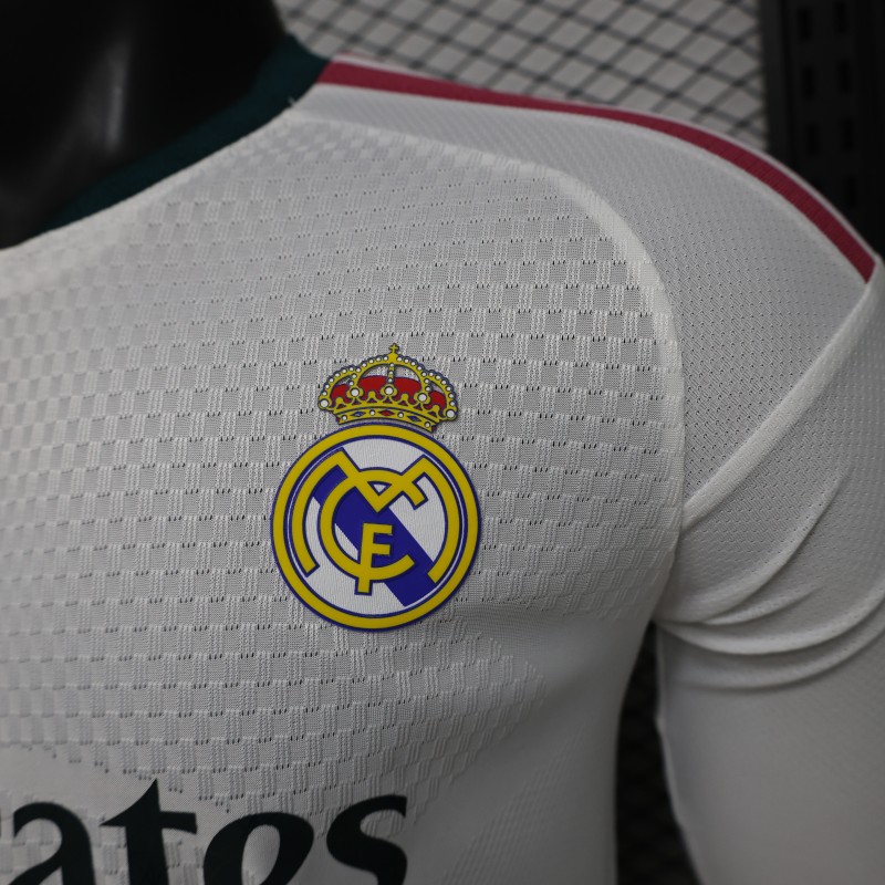 Player Version 26/27 Real Madrid White with Burgundy Stripe Long Sleeve Home Jersey