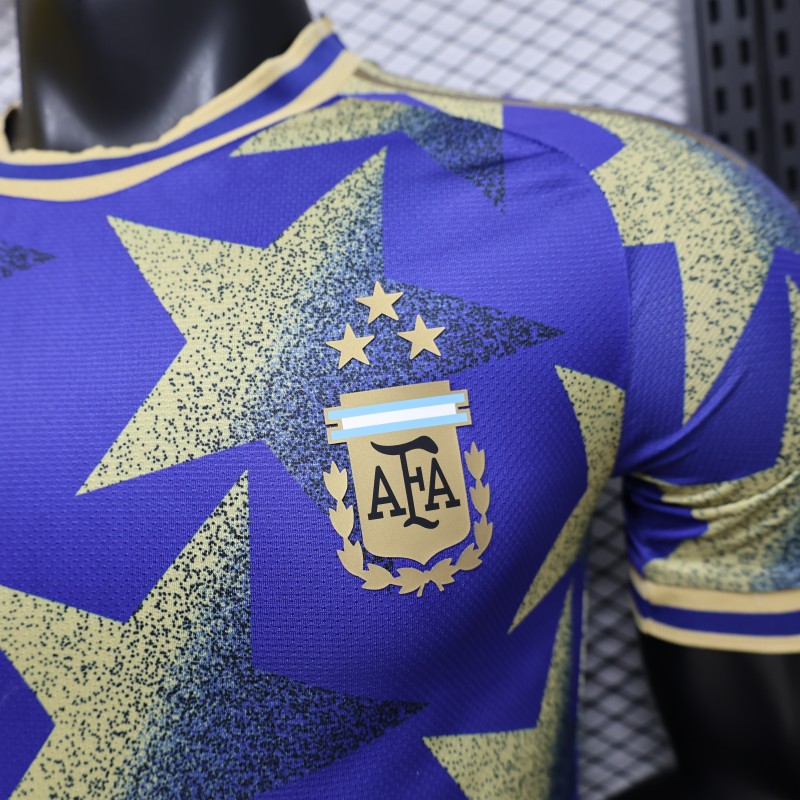 Player Version 2026  Argentina AFA Adidas Special Edition Royal Blue Gold Star Print Champions Jersey