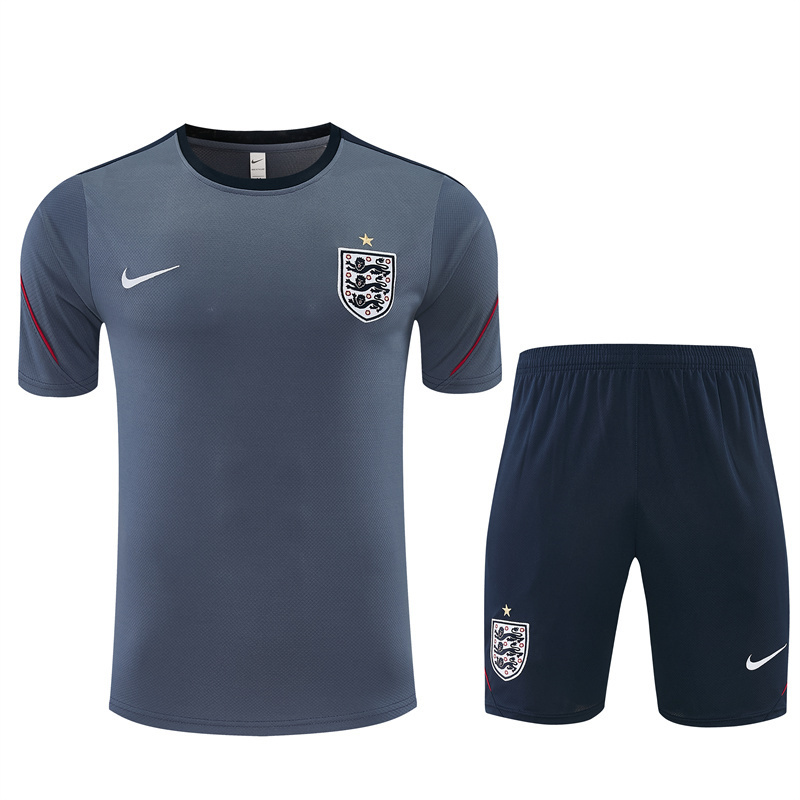 2026 England Grey Short Sleeve+ Navy Blue Soccer Shorts