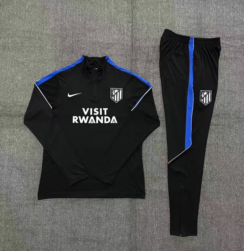 2026 Kids Atletico Madrid Black Half Zipper Jacket Tracksuit + Long Pants