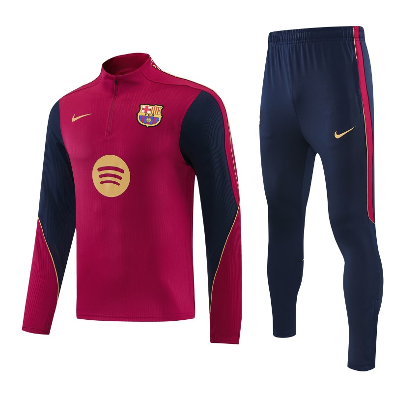 26/27 Barcelona Red & Black Half Zipper Jacket Tracksuit + Long Pants