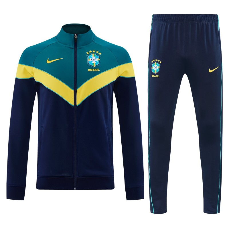 26/27 Brazil Teal&Navy Blue Full Zipper Jacket Tracksuit + Long Pants