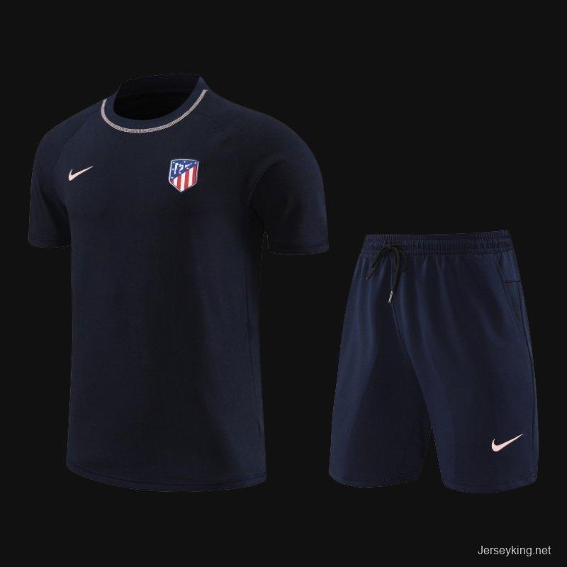 23/24 Atletico Madrid Navy Cotton Short Sleeve Jersey+Shorts