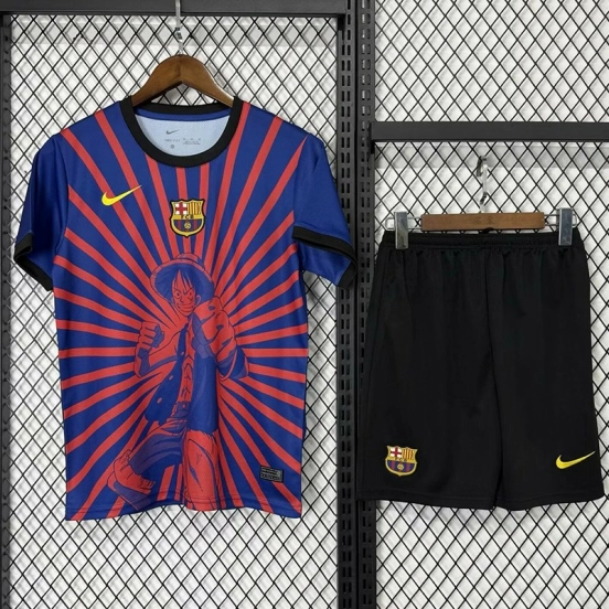 25/26 Kids Barcelona Blue with Anime Character Sunburst Pattern Jersey