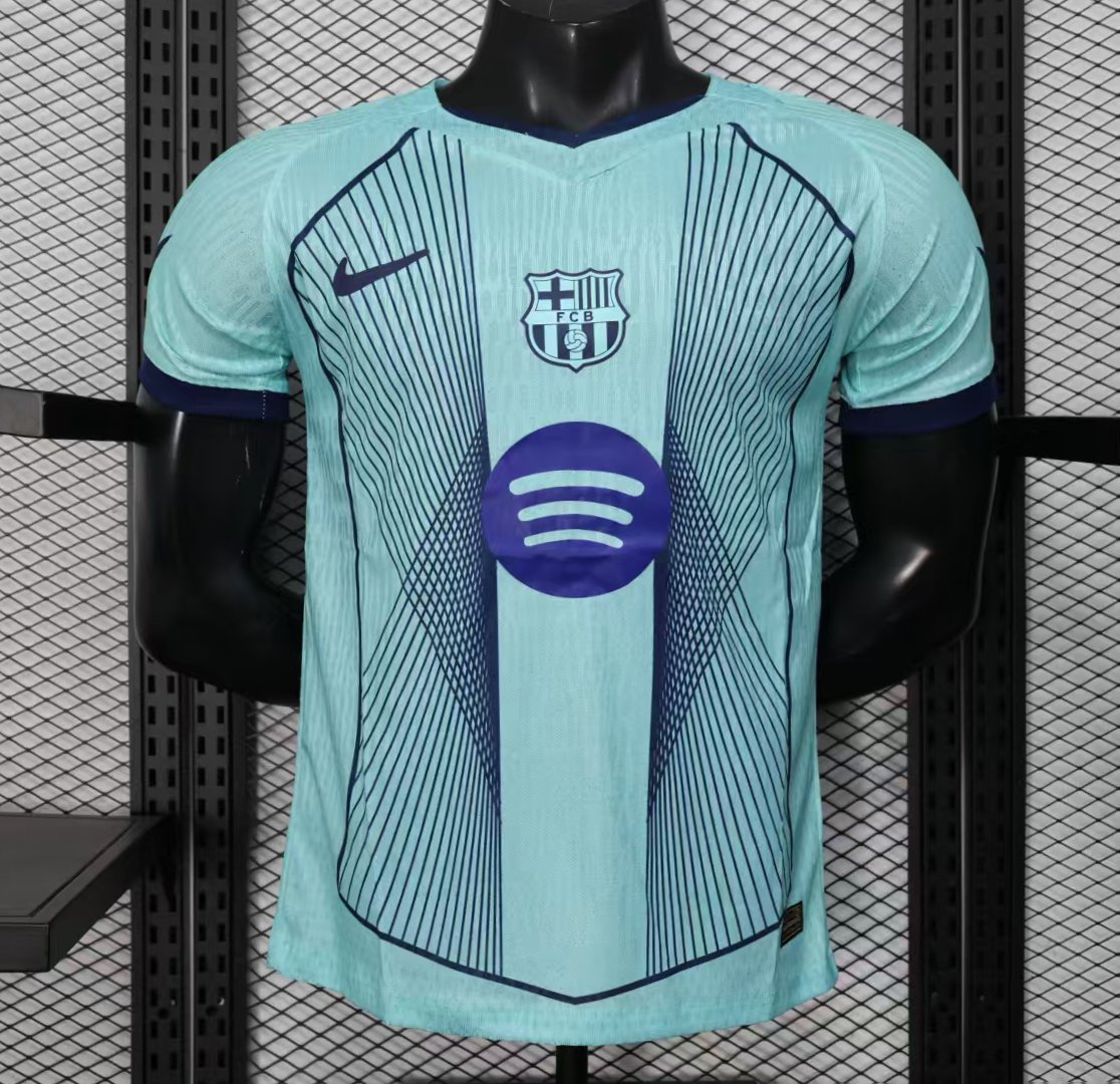 Player Version 25/26 FC Barcelona Light Blue with Vertical Pinstripe Pattern Jersey