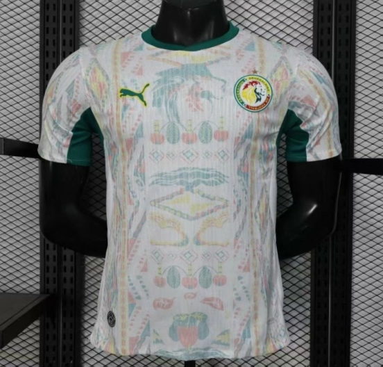 25/26 Player Version  Senegal Away White with African Traditional Pattern Jersey