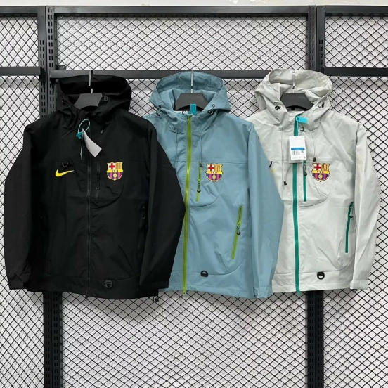 25/26 Barcelona Black/Light Grey/Cream Full Zipper Hoodie Windbreaker