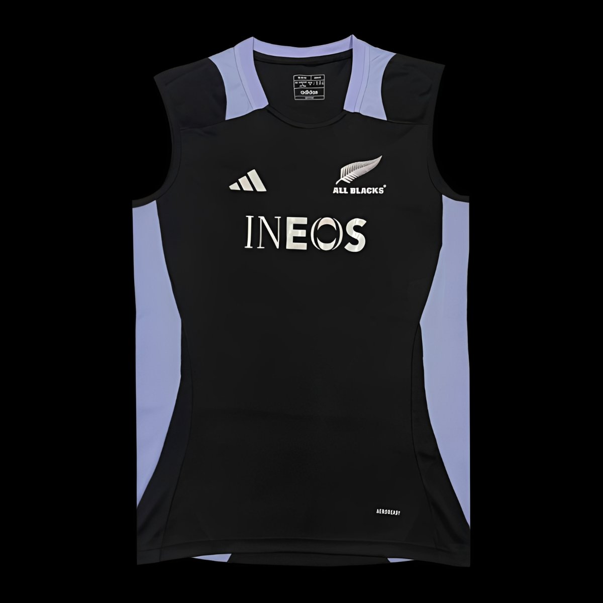 2024 New Zealand All Blacks Black with Light Blue Side Panels Sleeveless Jersey