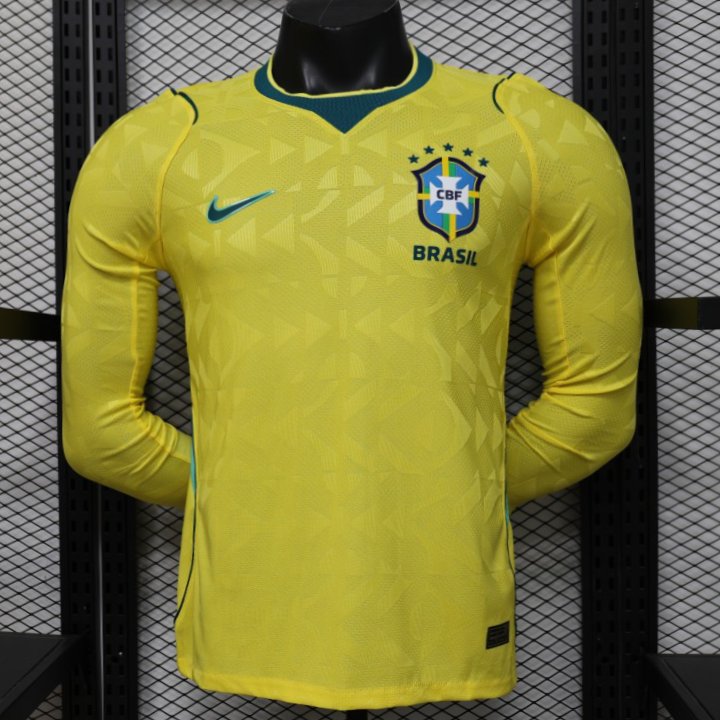 Player Version 2026 Brazil  Yellow with Geometric Pattern Home Long Sleeve Jersey