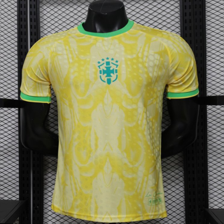 Player Version 2026 Brazil  Yellow with Abstract Feather Pattern Home Jersey