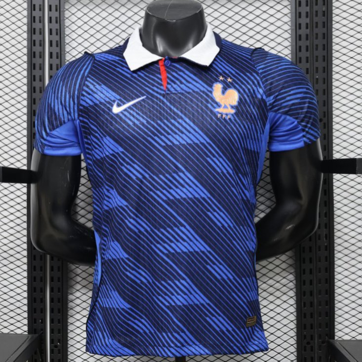 Player Version 2026 France Home Blue with Diagonal Brushstroke Stripe Polo Collar Jersey